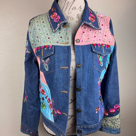 Vintage Berek2 by Takako Sakon embellished jean jacket-Woman’s Petite Large - Picture 1 of 14